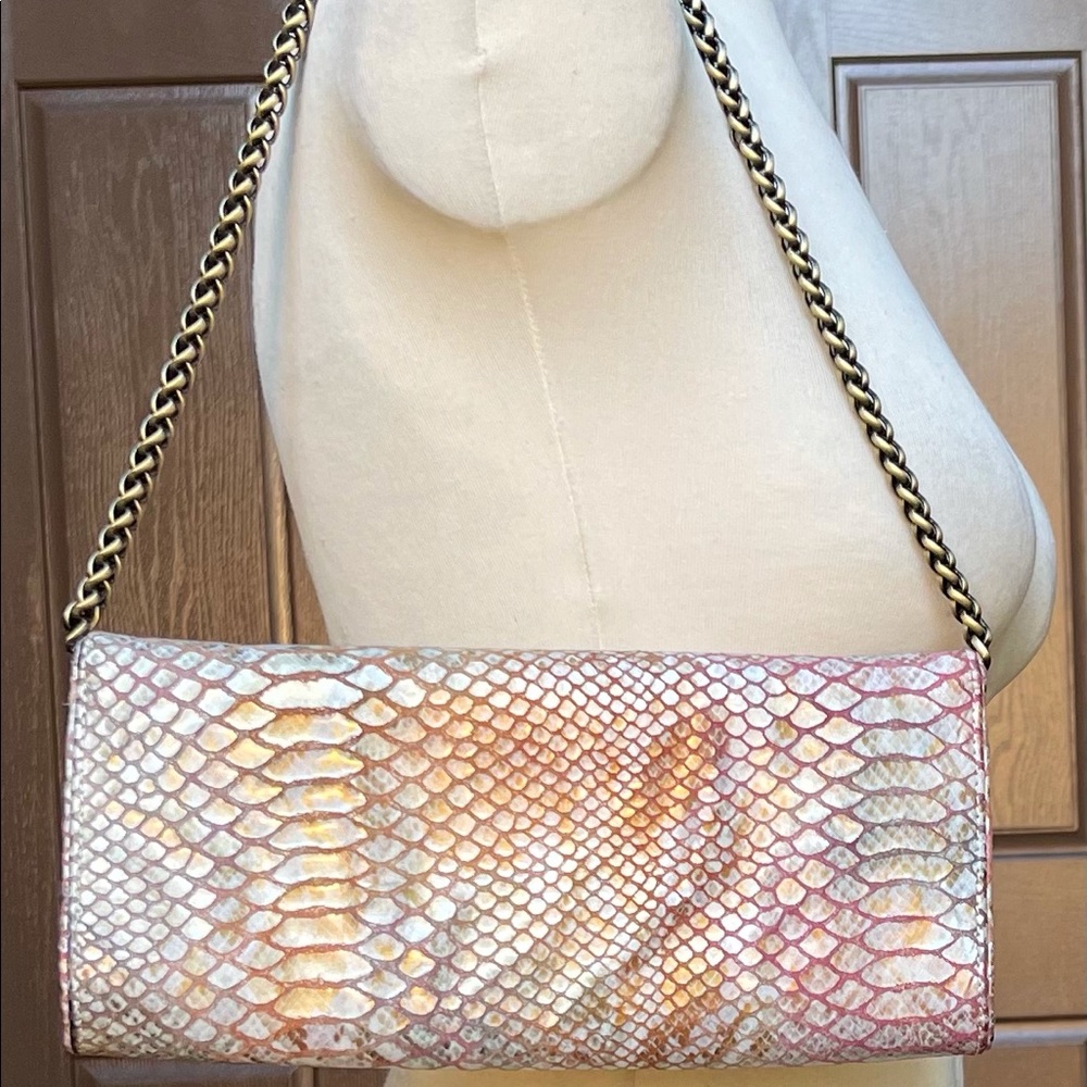 Inge Christopher Mauve Snake-Embossed Clutch Hand… - image 2